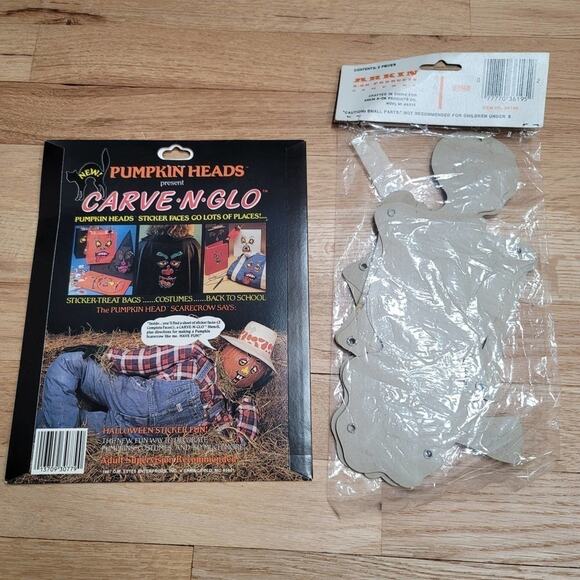 Vintage 80s Halloween Bundle Arkin 22-inch JOINTED SKELETONS Carve N Glo - Picture 4 of 11